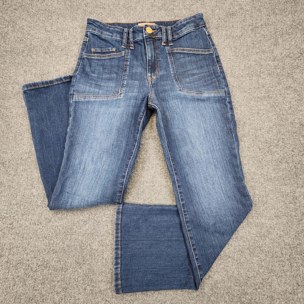 Kut from the Kloth Kelsey Ankle Flare Jeans Womens 2 Blue High Rise Patch Pocket
